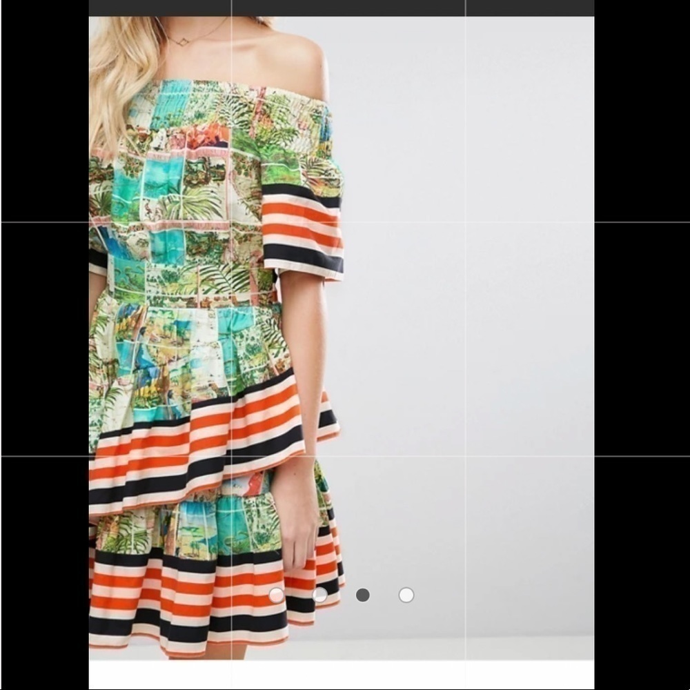 ASOS Off Shoulder Dress In Postcard And Stripe Print - Picture 12 of 16